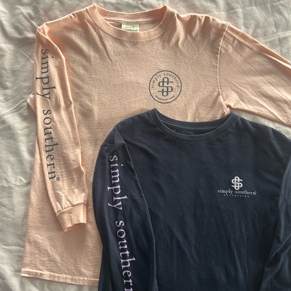 Set of 2 Simply Southern Girls Long Sleeve Tops. Size Youth Med.